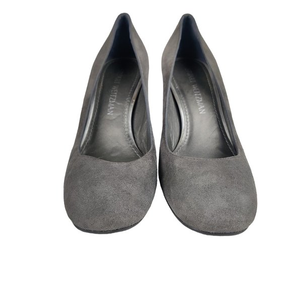Stuart Weitzman Slate Gray Suede Leather Pump Block Heels - Picture 4 of 14